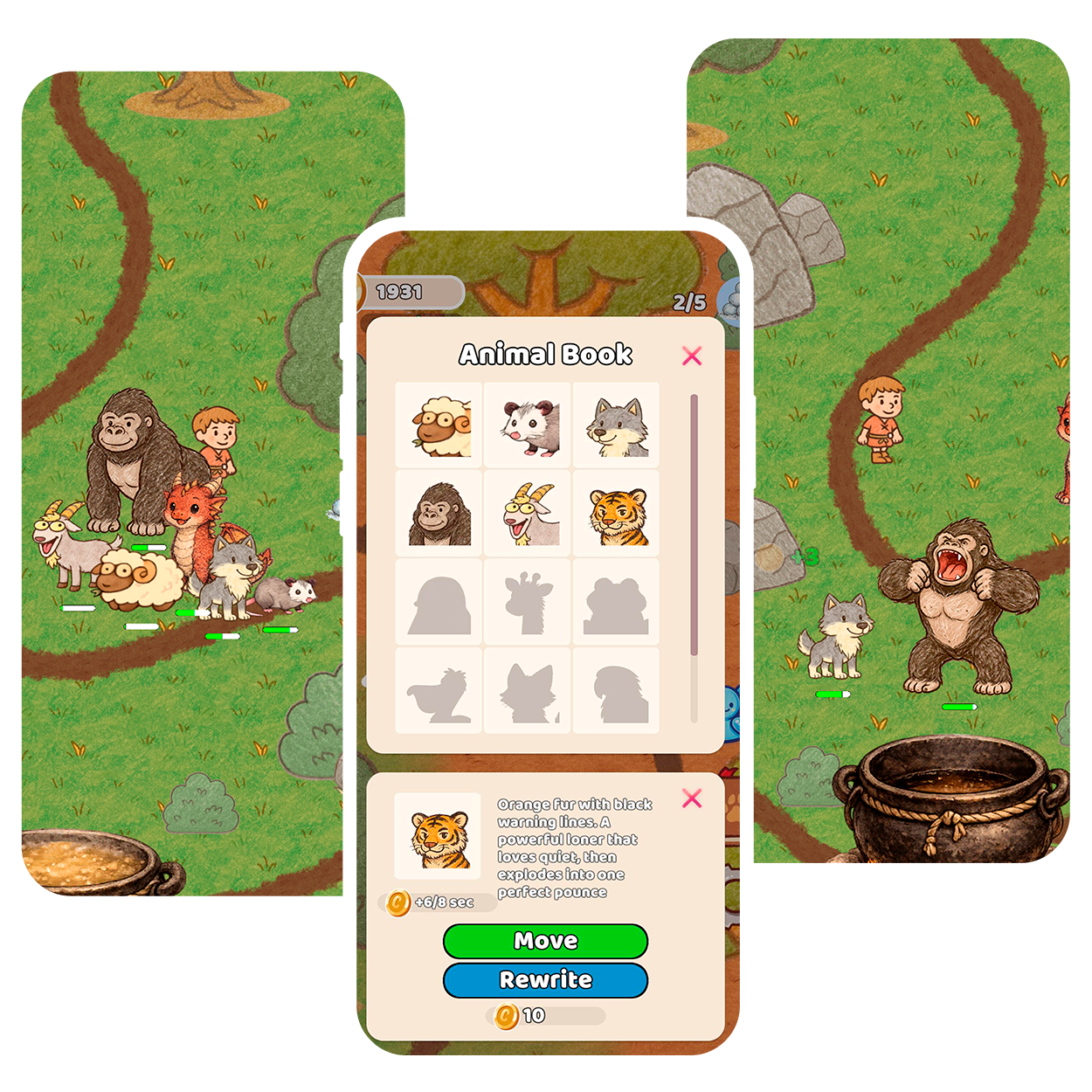 Screenshots of the game Voice The Animals: zoo, book of animals and character card